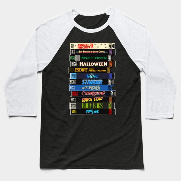 John Carpenter VHS Movies Stack Baseball T-Shirt by darklordpug